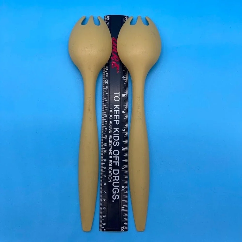 Vintage Tupperware Salad Serving Utensils 12 Inch Fork Spoon Set Harvest Gold